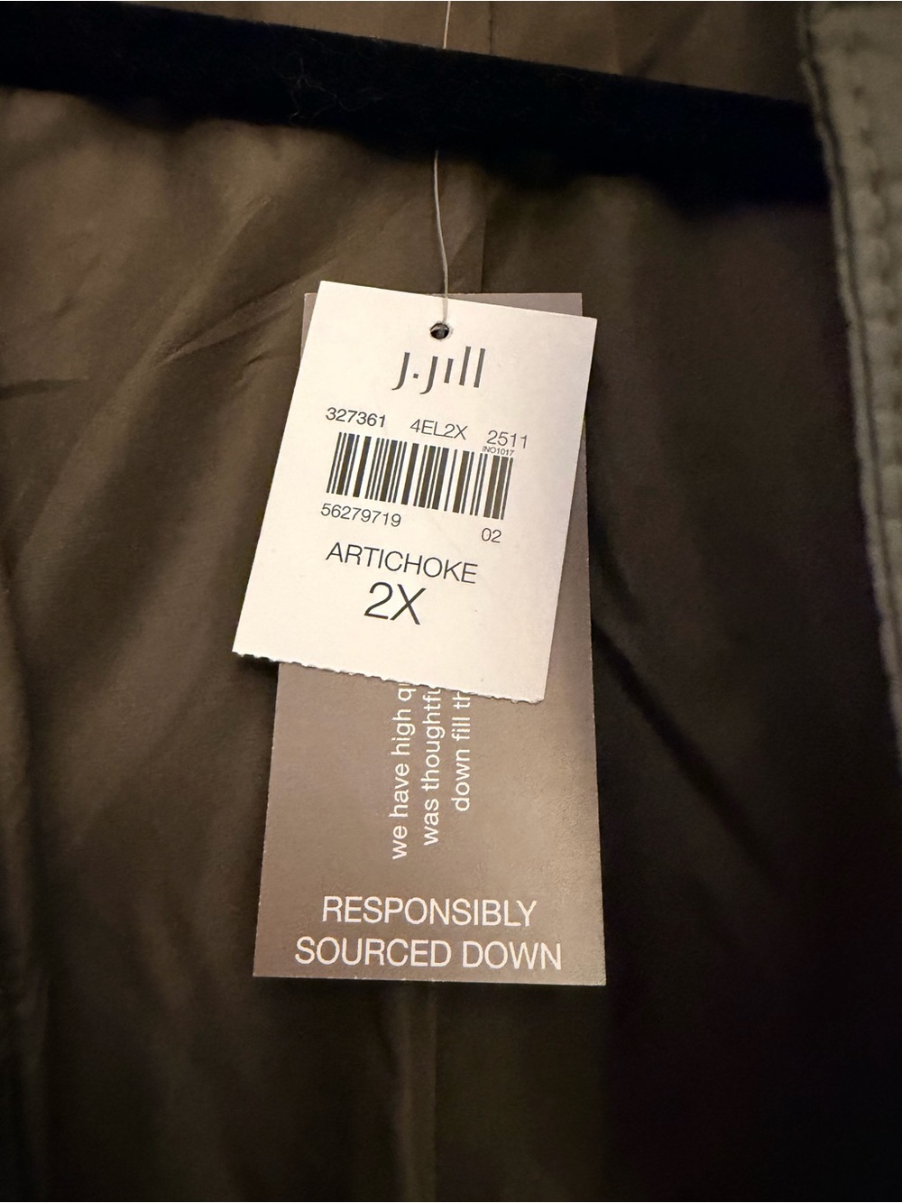 J. Jill Quilted Down Vest with Sherpa Collar in Artichoke color - Picture 8 of 8